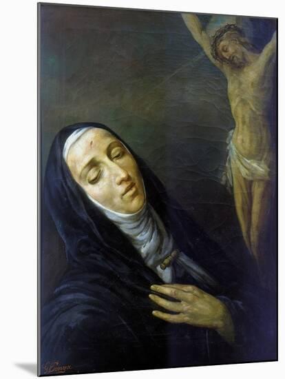 St Rita De Cascia in Ecstasy in Front of the Figure of Christ on the Cross, 19th Century-null-Mounted Giclee Print