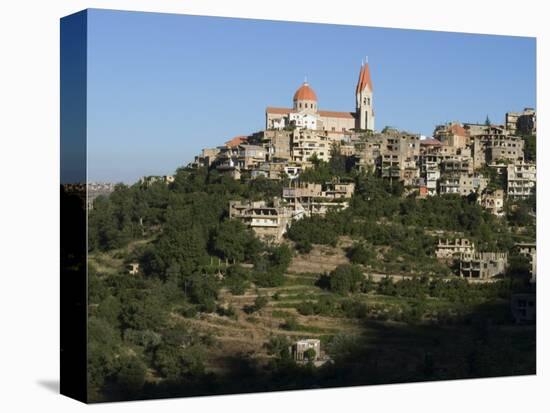 St. Saba Church and Red Tile Roofed Town, Bcharre, Qadisha Valley, North Lebanon-Christian Kober-Stretched Canvas