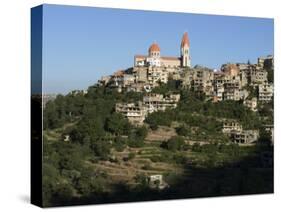 St. Saba Church and Red Tile Roofed Town, Bcharre, Qadisha Valley, North Lebanon-Christian Kober-Stretched Canvas