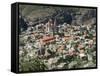 St. Saba Church and Red Tile Roofed Town, Bcharre, Qadisha Valley, North Lebanon-Christian Kober-Framed Stretched Canvas