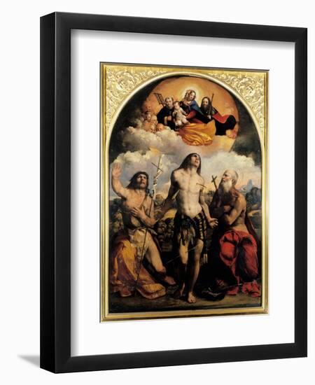 St. Sebastian Between Saints Jerom and John the Baptist, 1522-Dosso Dossi-Framed Premium Giclee Print