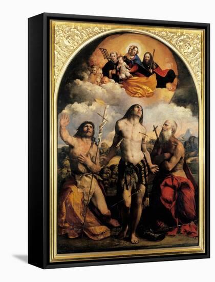 St. Sebastian Between Saints Jerom and John the Baptist, 1522-Dosso Dossi-Framed Stretched Canvas