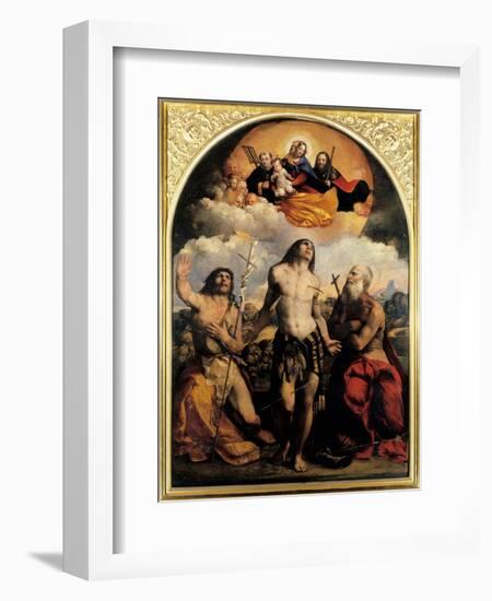 St. Sebastian Between Saints Jerom and John the Baptist, 1522-Dosso Dossi-Framed Giclee Print