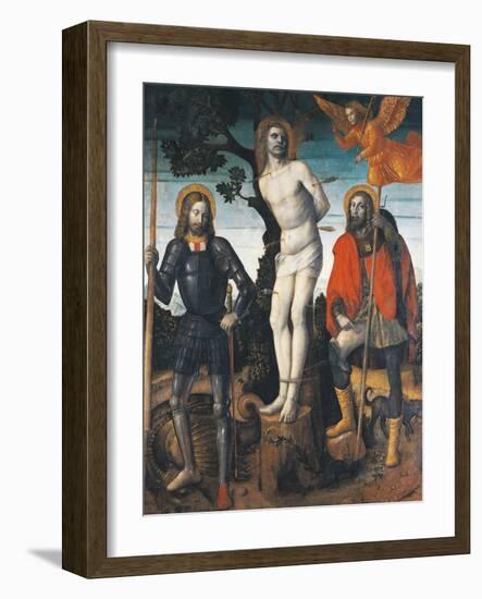 St Sebastian, St Rocco and St Giorgio, Reverse Side of the Processional Banner of Orzinuovi-Vincenzo Foppa-Framed Giclee Print