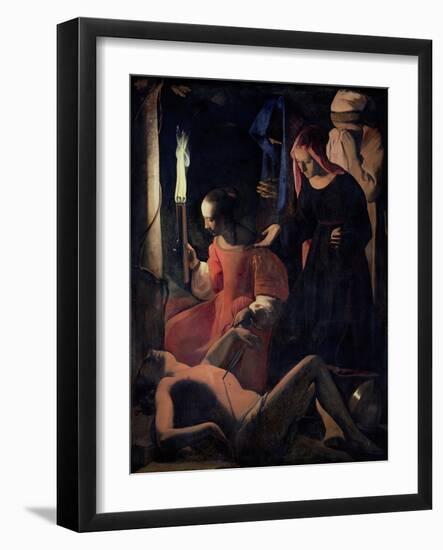 St. Sebastian Tended by St. Irene-Georges de La Tour-Framed Giclee Print