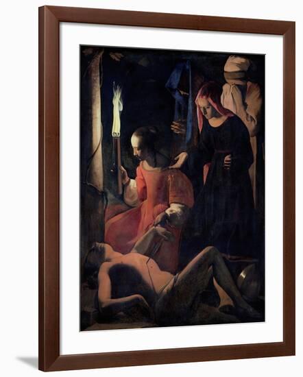 St. Sebastian Tended by St. Irene-Georges de La Tour-Framed Giclee Print