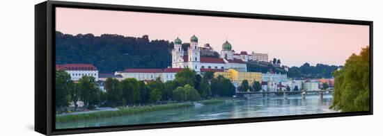 St. Stephan's Cathedral and Veste Oberhaus Fortress Illuminated at Sunset, Passau, Lower Bavaria-Doug Pearson-Framed Stretched Canvas