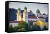 St. Stephan's Cathedral and Veste Oberhaus Fortress Illuminated at Sunset, Passau, Lower Bavaria-Doug Pearson-Framed Stretched Canvas