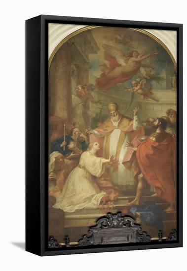 St. Stephen Baptizing Lucilla-Tommaso Masaccio-Framed Stretched Canvas