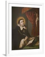 St. Thomas Aquinas Writing before the Crucifix-Antonio Rodriguez-Framed Giclee Print