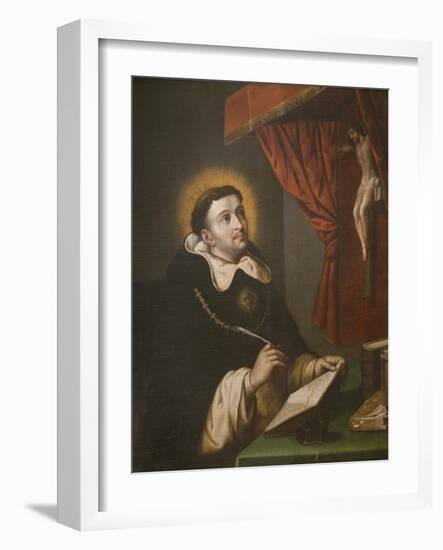 St. Thomas Aquinas Writing before the Crucifix-Antonio Rodriguez-Framed Giclee Print