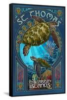 St. Thomas, U.S. Virgin Islands - Sea Turtle Art Nouveau-Lantern Press-Framed Stretched Canvas