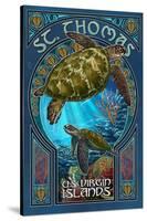 St. Thomas, U.S. Virgin Islands - Sea Turtle Art Nouveau-Lantern Press-Stretched Canvas