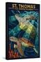 St. Thomas, U.S. Virgin Islands - Sea Turtle Mosaic-Lantern Press-Stretched Canvas