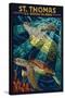 St. Thomas, U.S. Virgin Islands - Sea Turtle Mosaic-Lantern Press-Stretched Canvas