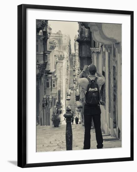 St. Ursula Street and Visitor, Triq Sant-Orsla, Valletta, Malta-Walter Bibikow-Framed Photographic Print