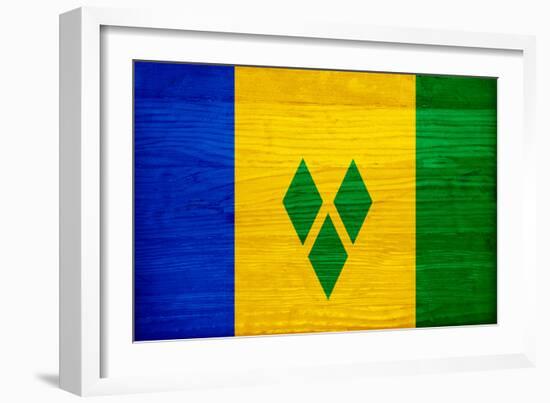 St. Vincent And The Grenadines Flag Design with Wood Patterning - Flags of the World Series-Philippe Hugonnard-Framed Art Print