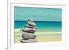 Stack of Balanced Stones in a White Sand Beach, with a Cross-Processed Effect-nito-Framed Premium Photographic Print