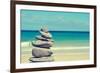 Stack of Balanced Stones in a White Sand Beach, with a Cross-Processed Effect-nito-Framed Premium Photographic Print