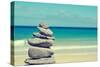Stack of Balanced Stones in a White Sand Beach, with a Cross-Processed Effect-nito-Stretched Canvas
