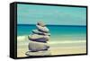 Stack of Balanced Stones in a White Sand Beach, with a Cross-Processed Effect-nito-Framed Stretched Canvas