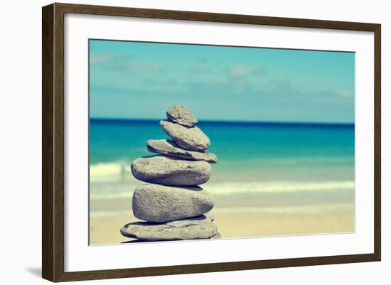 Stack of Balanced Stones in a White Sand Beach, with a Cross-Processed Effect-nito-Framed Photographic Print