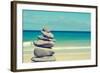 Stack of Balanced Stones in a White Sand Beach, with a Cross-Processed Effect-nito-Framed Photographic Print