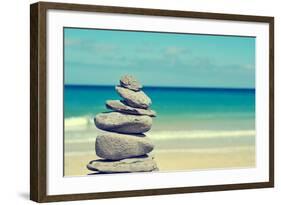 Stack of Balanced Stones in a White Sand Beach, with a Cross-Processed Effect-nito-Framed Photographic Print