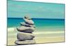 Stack of Balanced Stones in a White Sand Beach, with a Cross-Processed Effect-nito-Mounted Photographic Print