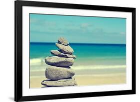 Stack of Balanced Stones in a White Sand Beach, with a Cross-Processed Effect-nito-Framed Photographic Print