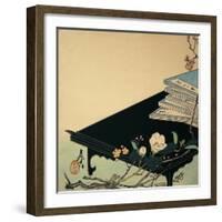 Stack of Books and Plum Blossom Flowers on a Table-null-Framed Giclee Print