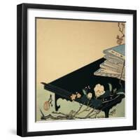 Stack of Books and Plum Blossom Flowers on a Table-null-Framed Giclee Print