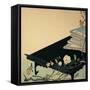 Stack of Books and Plum Blossom Flowers on a Table-null-Framed Stretched Canvas