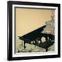 Stack of Books and Plum Blossom Flowers on a Table-null-Framed Giclee Print