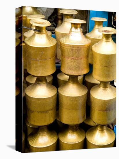 Stack of Brass Milk Jugs in Durbar Square, Kathmandu, Nepal-Bill Bachmann-Stretched Canvas