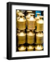 Stack of Brass Milk Jugs in Durbar Square, Kathmandu, Nepal-Bill Bachmann-Framed Photographic Print