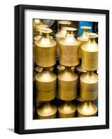 Stack of Brass Milk Jugs in Durbar Square, Kathmandu, Nepal-Bill Bachmann-Framed Photographic Print