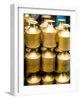 Stack of Brass Milk Jugs in Durbar Square, Kathmandu, Nepal-Bill Bachmann-Framed Photographic Print