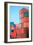 Stack of Cargo Containers at Sunrise in an Intermodal Yard-rodho-Framed Photographic Print