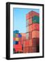 Stack of Cargo Containers at Sunrise in an Intermodal Yard-rodho-Framed Photographic Print