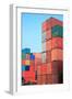 Stack of Cargo Containers at Sunrise in an Intermodal Yard-rodho-Framed Photographic Print