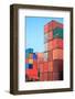 Stack of Cargo Containers at Sunrise in an Intermodal Yard-rodho-Framed Photographic Print