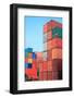 Stack of Cargo Containers at Sunrise in an Intermodal Yard-rodho-Framed Photographic Print