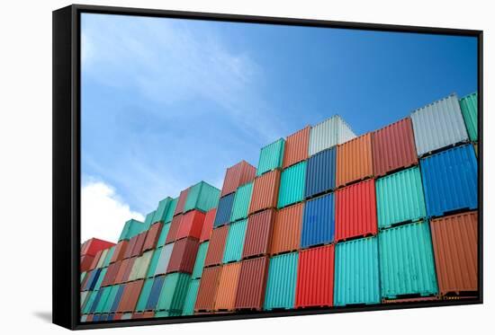 Stack of Cargo Containers at the Docks-Prasit Rodphan-Framed Stretched Canvas