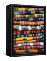 Stack of Colorful Blankets for Sale in Market, Peru-Jim Zuckerman-Framed Stretched Canvas
