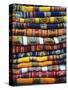 Stack of Colorful Blankets for Sale in Market, Peru-Jim Zuckerman-Stretched Canvas