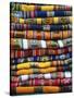 Stack of Colorful Blankets for Sale in Market, Peru-Jim Zuckerman-Stretched Canvas