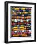 Stack of Colorful Blankets for Sale in Market, Peru-Jim Zuckerman-Framed Photographic Print