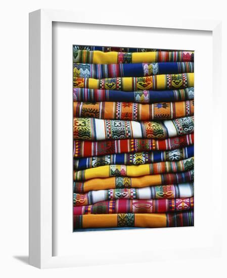 Stack of Colorful Blankets for Sale in Market, Peru-Jim Zuckerman-Framed Photographic Print