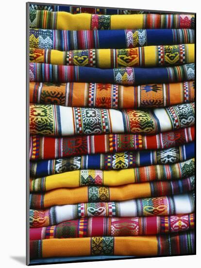 Stack of Colorful Blankets for Sale in Market, Peru-Jim Zuckerman-Mounted Photographic Print